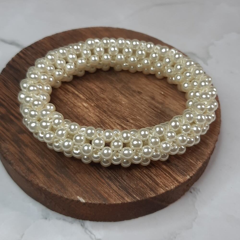 Faux Pearl Beaded  Stretch Bangle Bracelet - Picture 2 of 7
